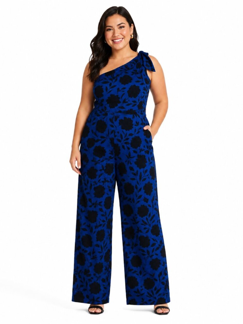 New Kate Spade New York x Target Jumpsuit Blue Black Floral Size 17 Linen Blend